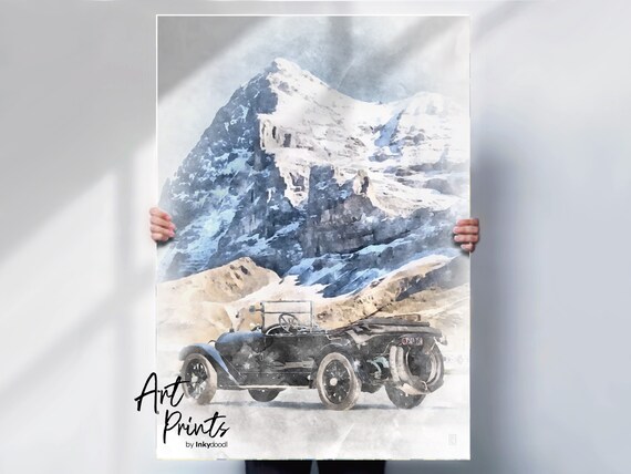 Swiss Alps Watercolor Art Print Switzerland Car Print Or Print Option