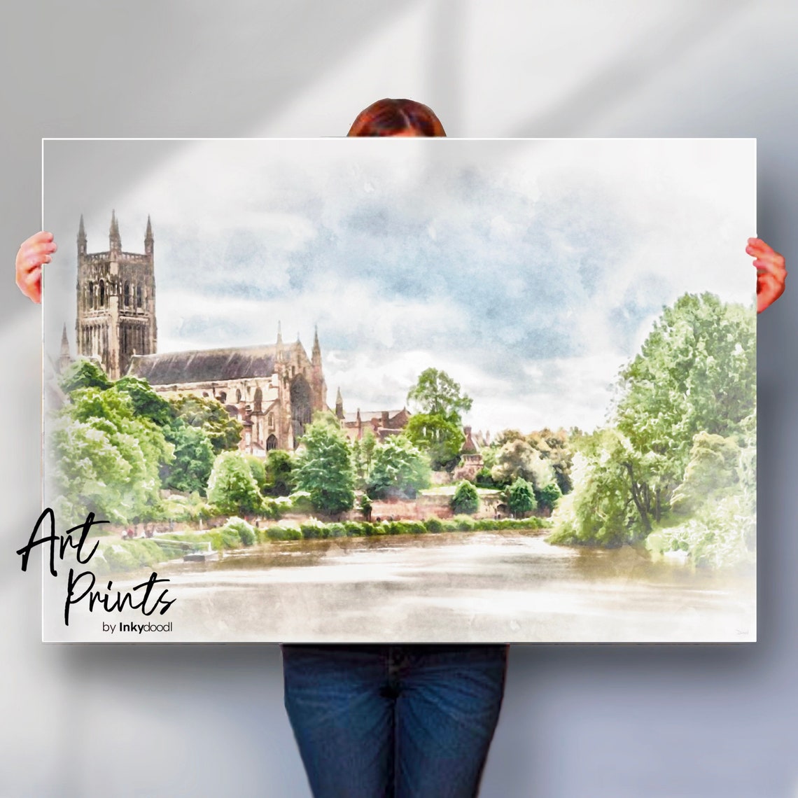 Worcester Cathedral Print Watercolour Style Art Poster Print Or Print Option