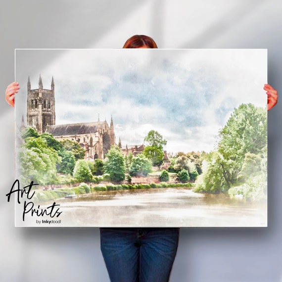 Worcester Cathedral Print Watercolour Style Art Poster Print Or Print Option
