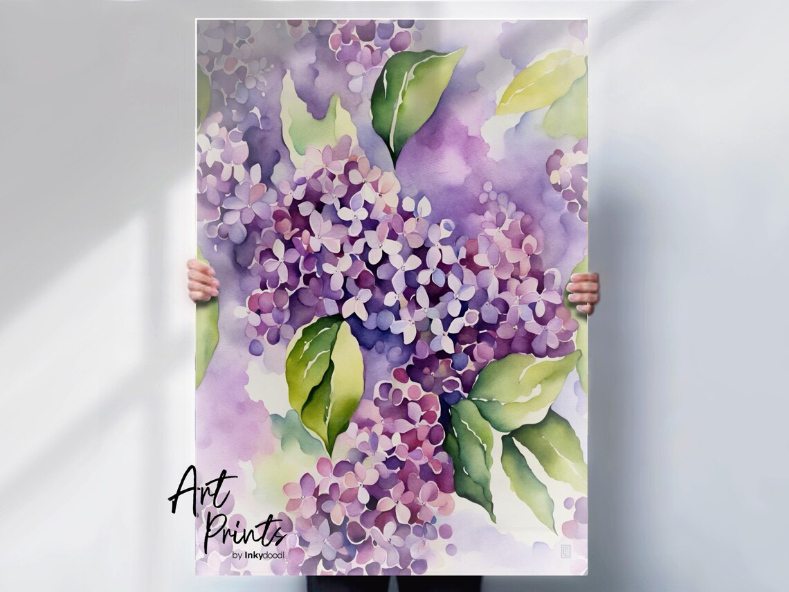 Lilac Watercolour Style Floral Art Print