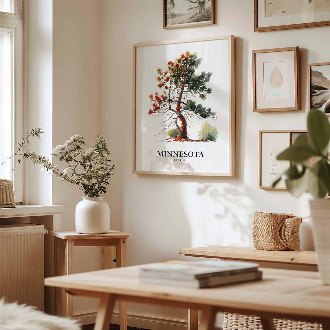 Minnesota Red Pine State Tree Autumn Tones Watercolor Botanical Poster - Image 2