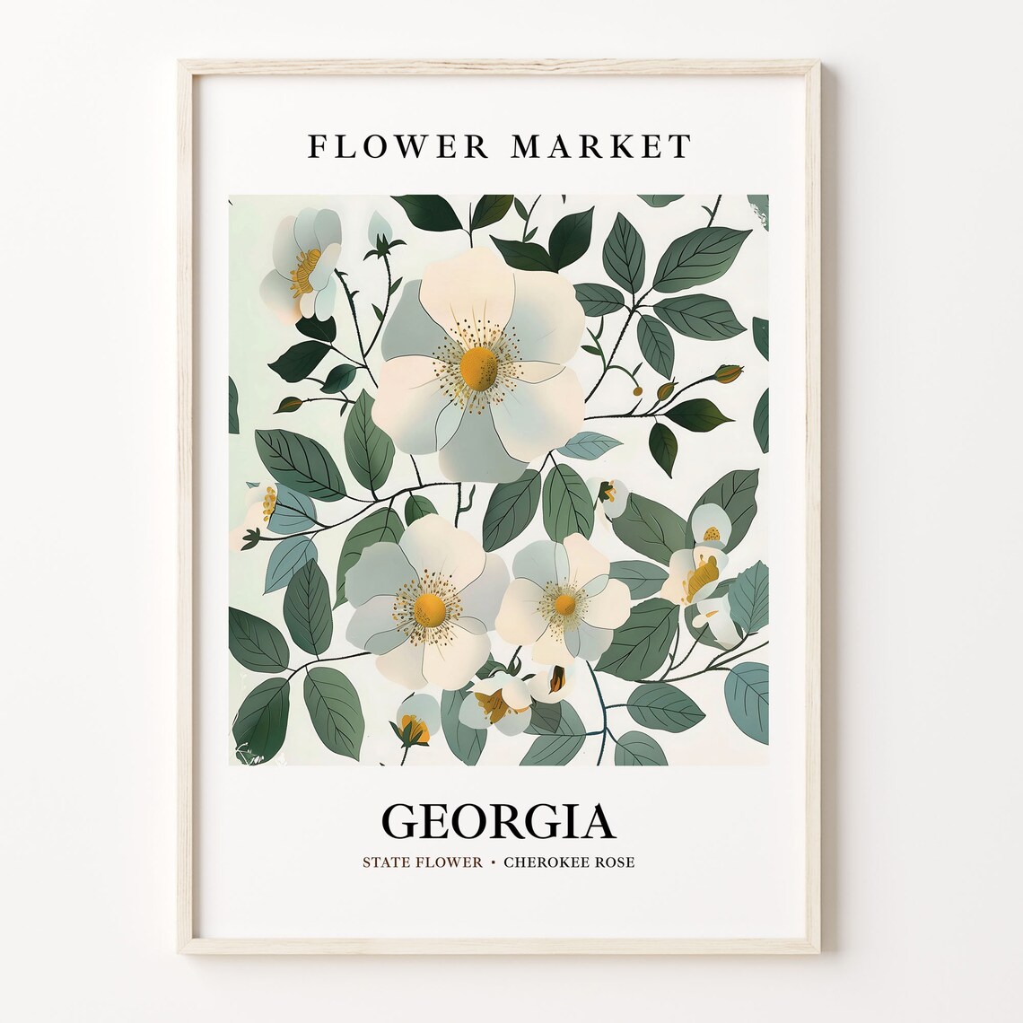 Georgia Cherokee Rose 1960s Botanical Art Print