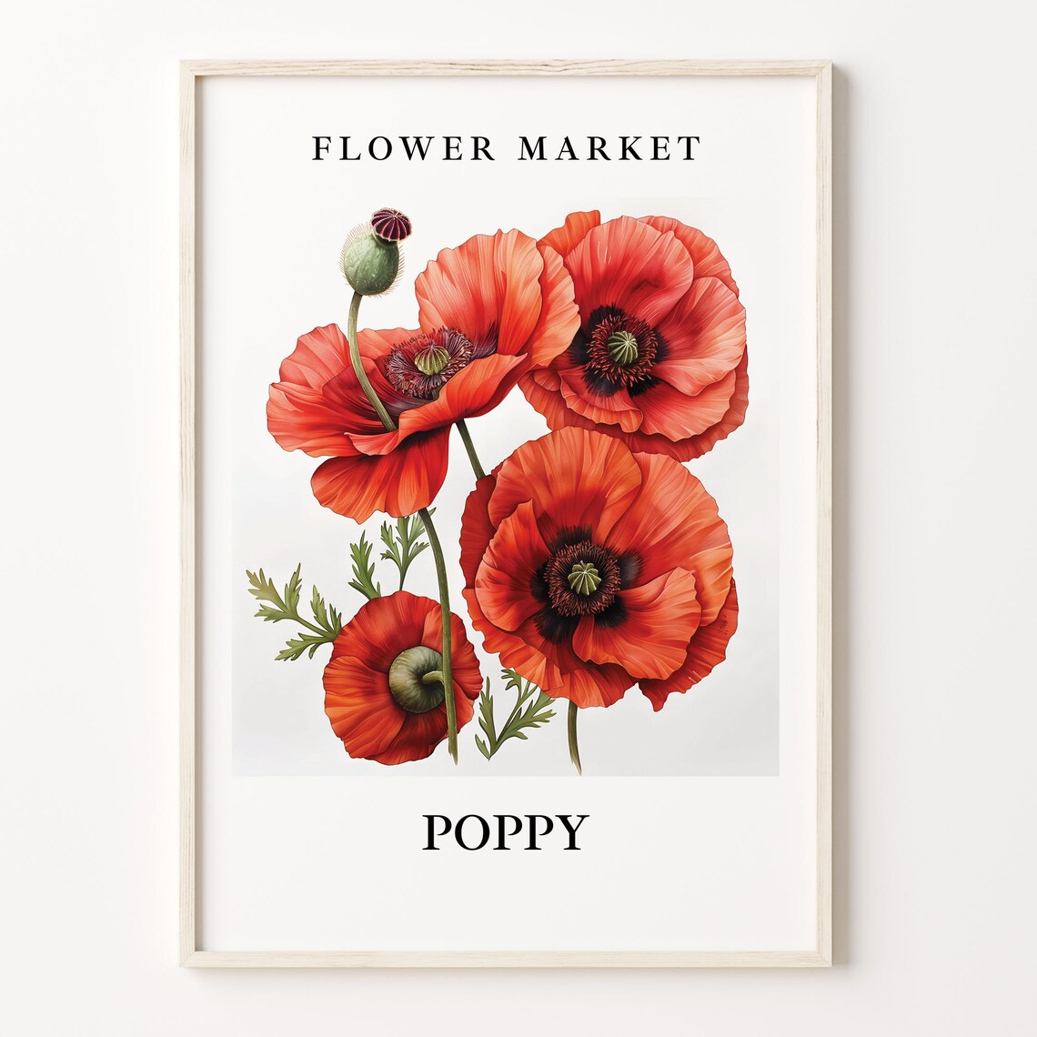 Poppy Flower Market Art Print, Botanical Pastel