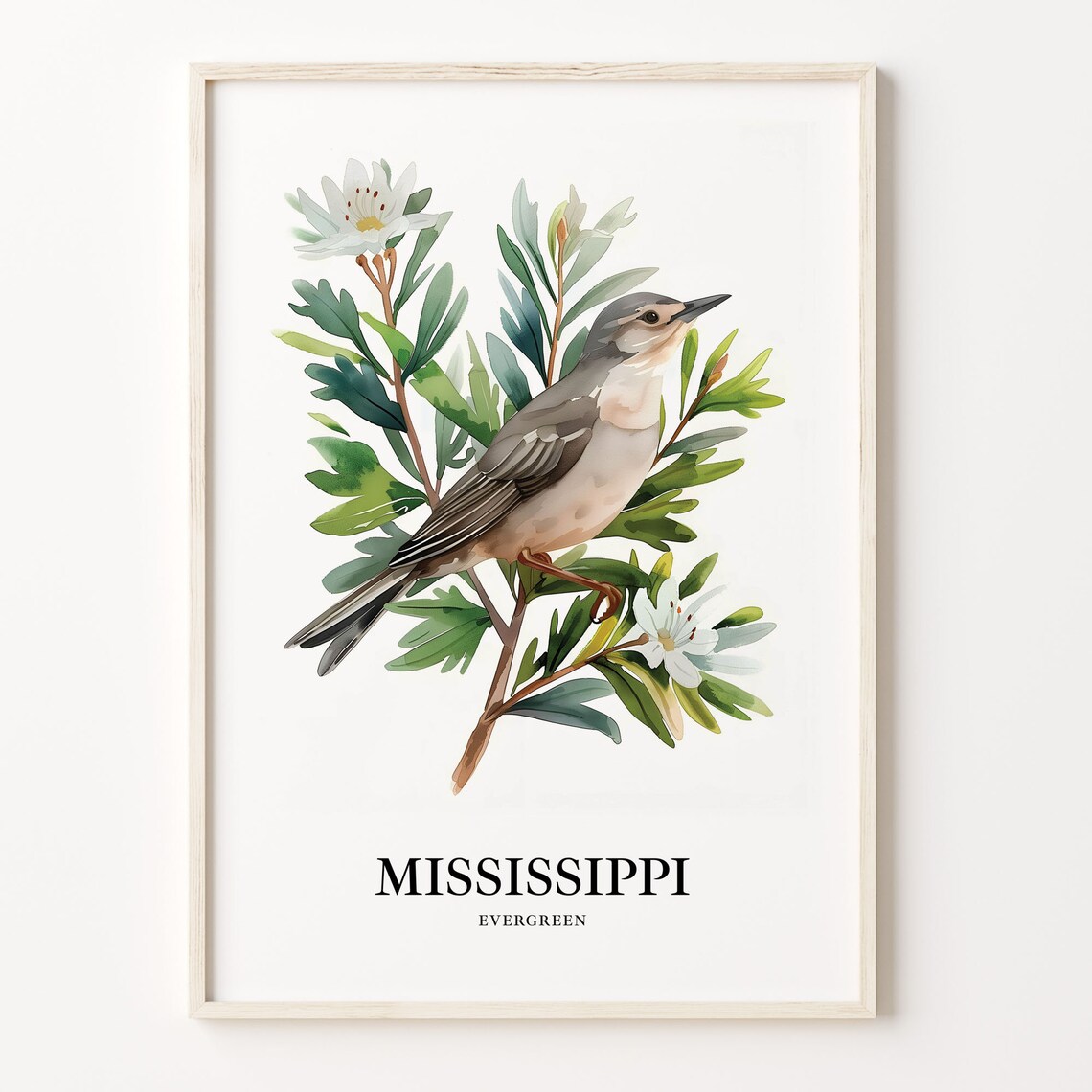 Mississippi State Bird and Flower Art Print