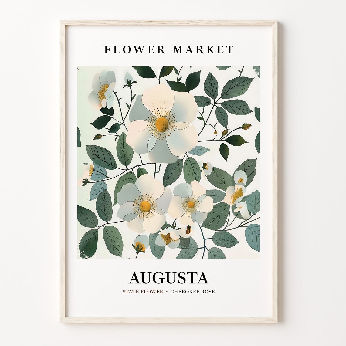 Augusta Georgia Cherokee Rose Flower Market Botanical Art Poster