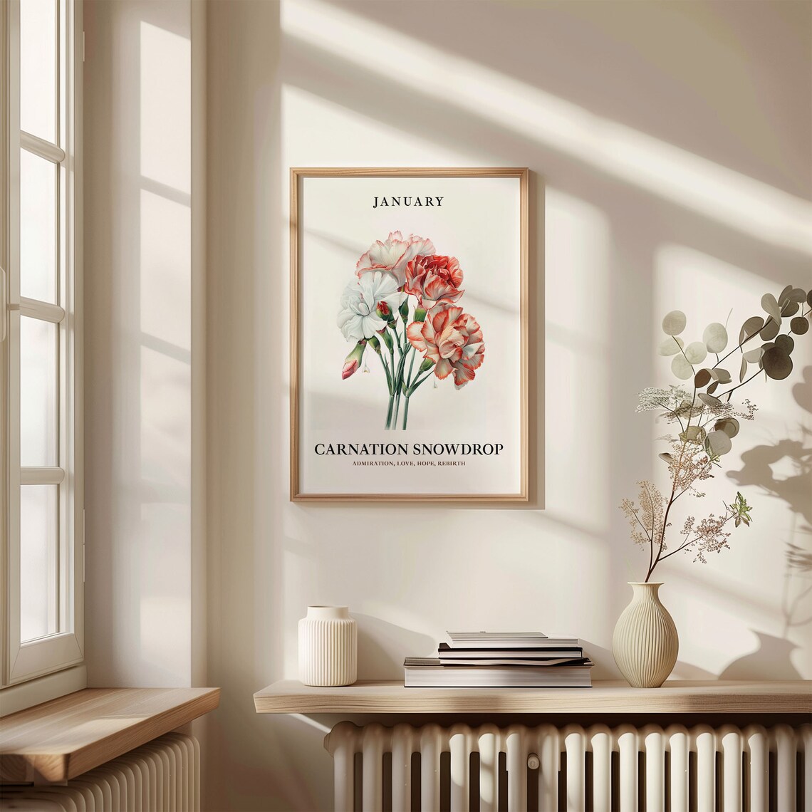 January Flower Art Print, Vintage 1960s Carnation Snowdrop - Image 3