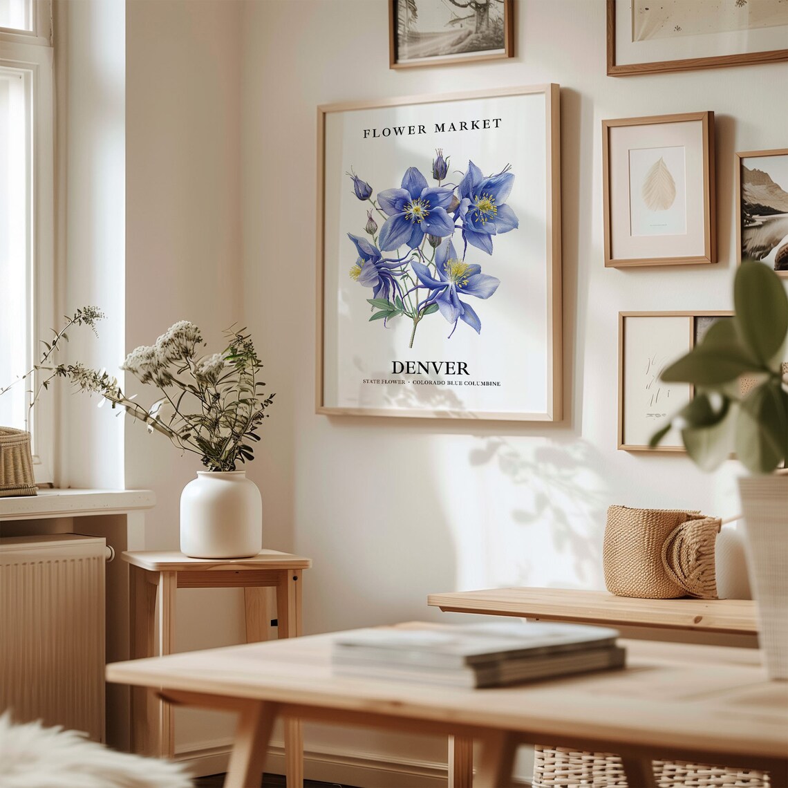 Denver Blue Columbine Wildflower Botanical Flower Market Poster - Image 2