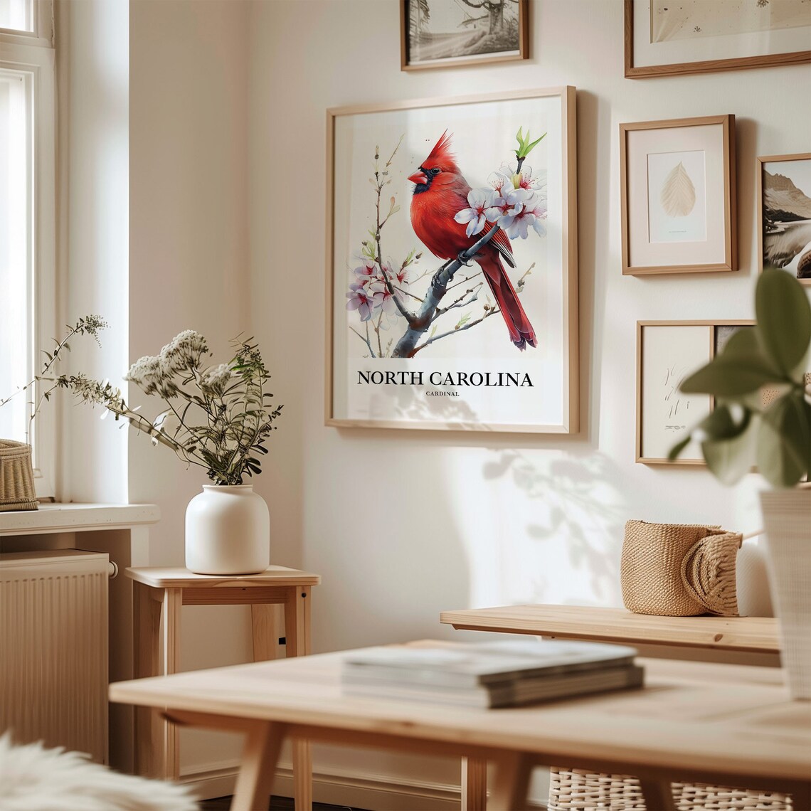North Carolina State Bird Flower Art Print - Image 2