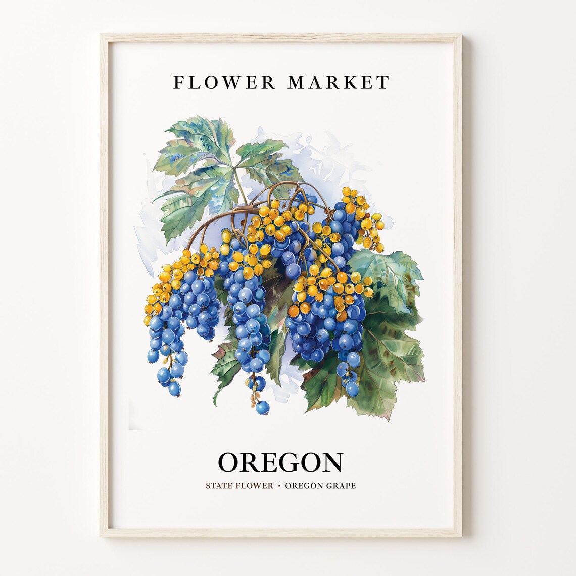 Oregon Grape Art Print, 1960s Botanical Decor
