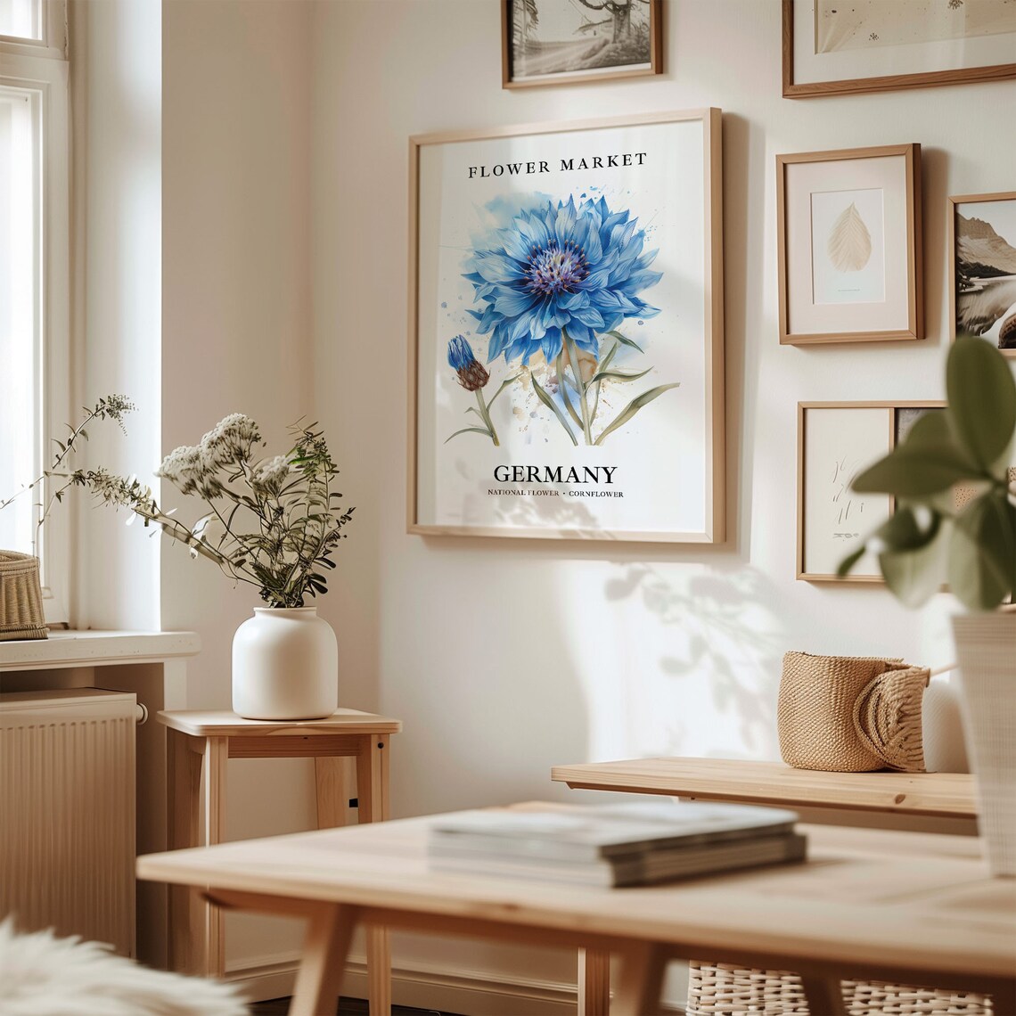 Germany Cornflower Botanical Art Print, Neutral Pastel - Image 2