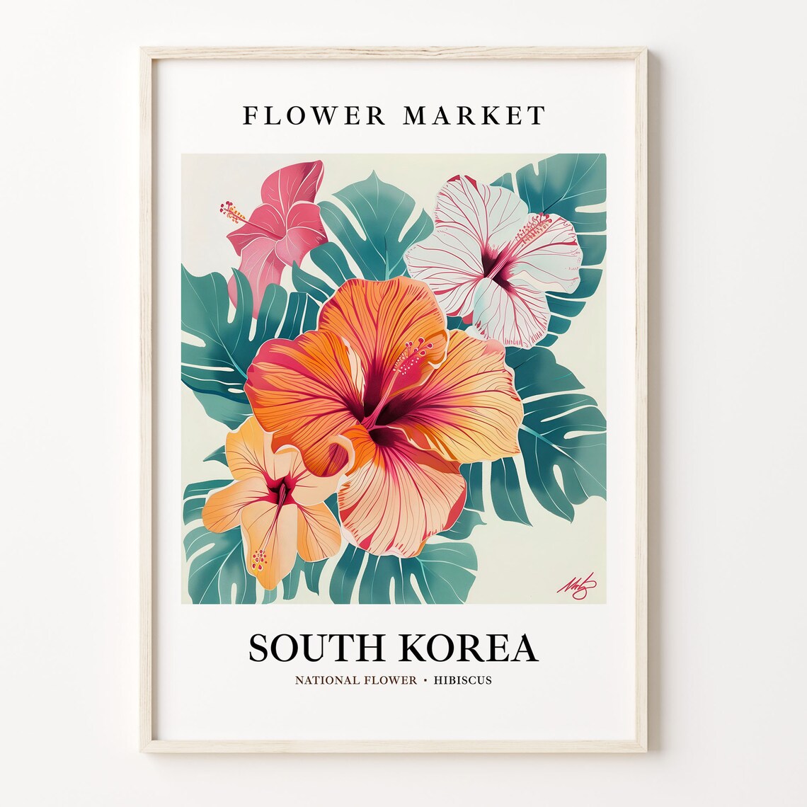 South Korea National Flower Art Print, Neutral Pastel