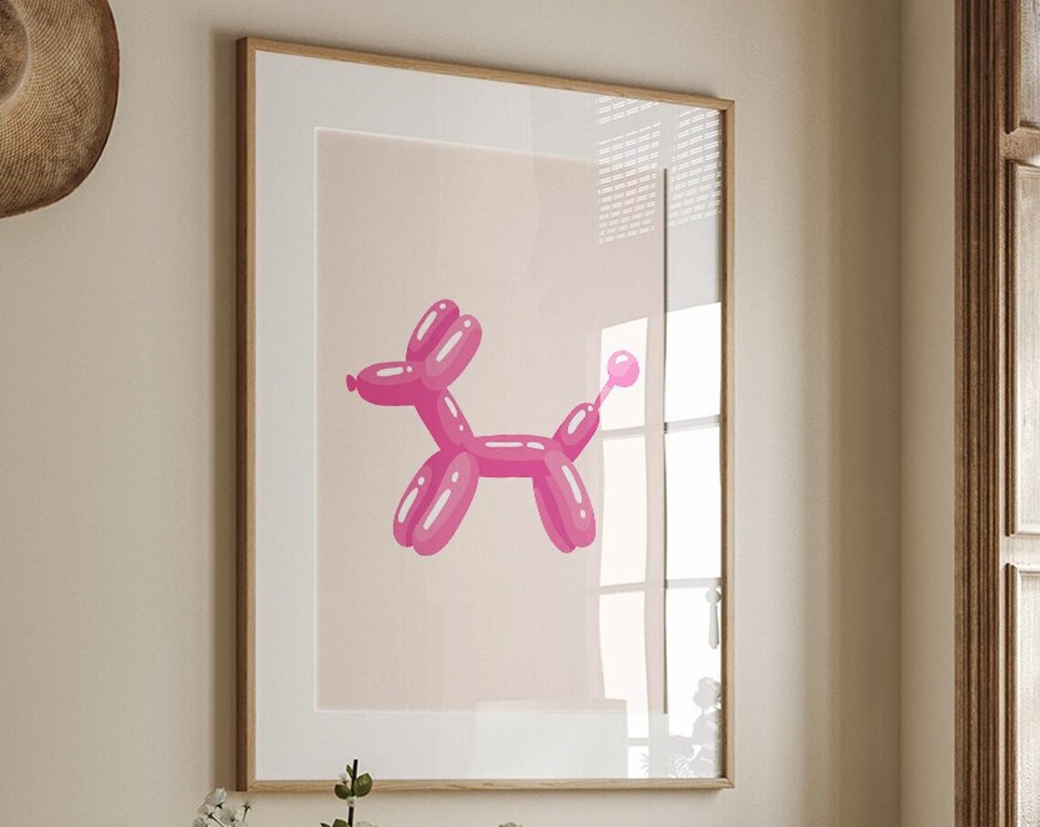 Pink Balloon Dog Minimalist Trendy Boho Kids Party Room Poster