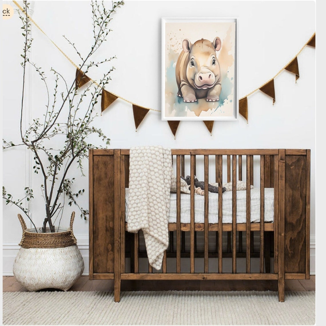 Baby Hippo Wall Art Nursery Wall Decor Watercolor Hippo Painting Baby Animal Print Safari Nursery Art Gender Neutral Wall Art - Image 2