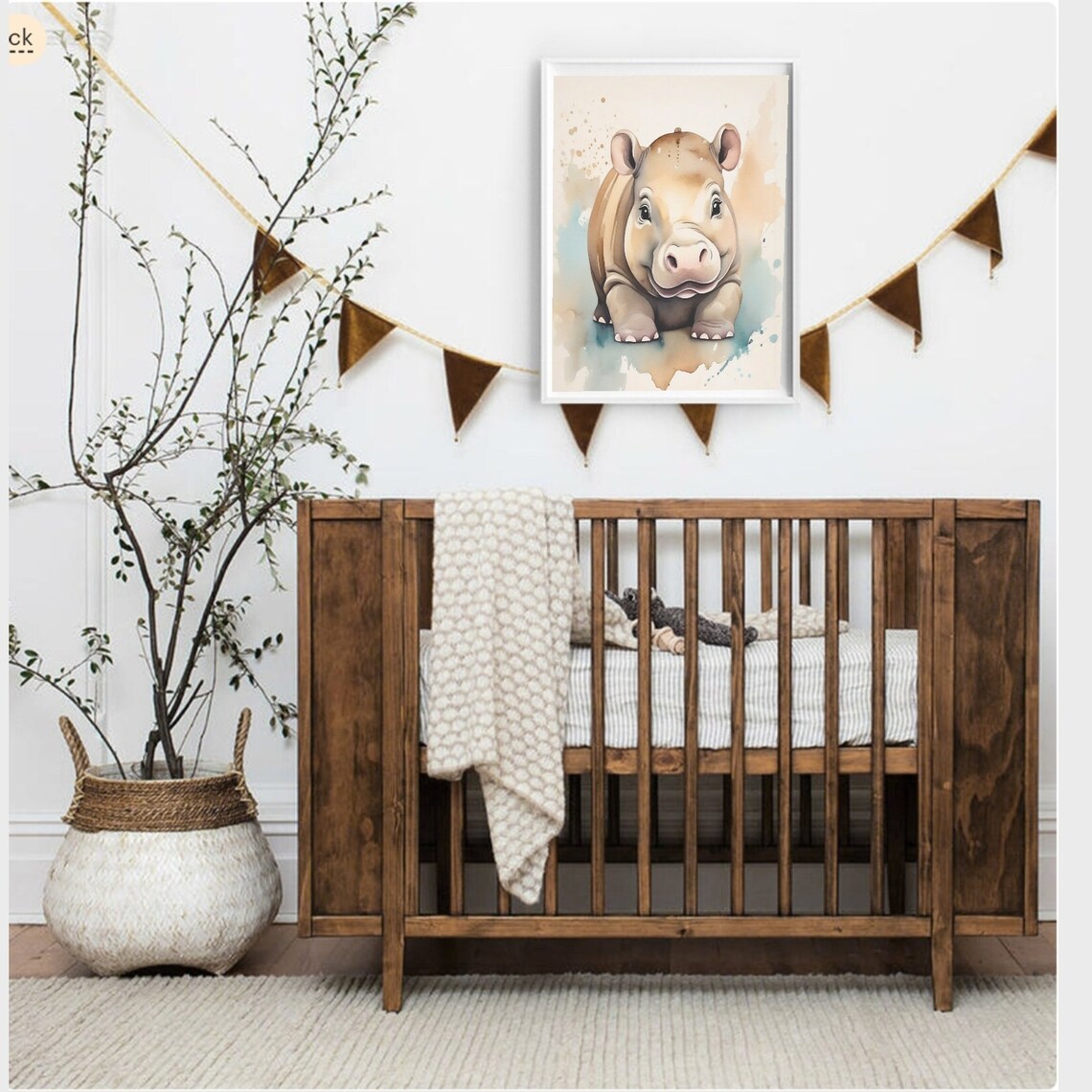 Cute Baby Hippo Watercolor Nursery Safari Animal Kids Poster - Image 2