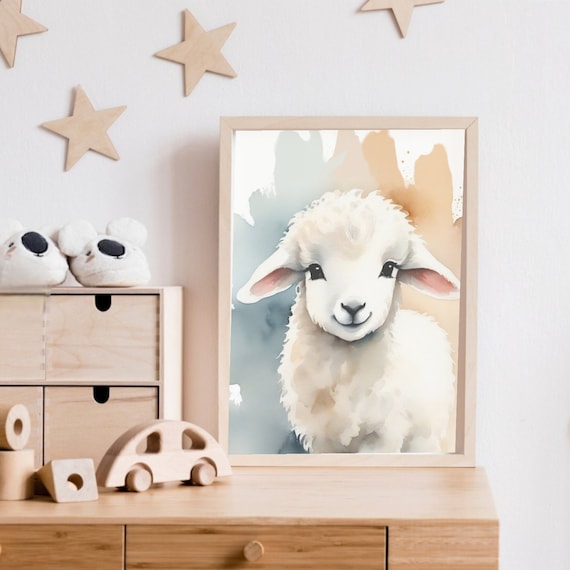 Smiling Baby Lamb Watercolor Cute Sheep Nursery Decor Style Poster