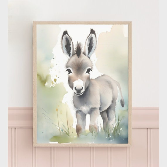 Donkey Wall Art Nursery Decor Baby Farm Animal Print Large Poster Baby Animal Shower Gift