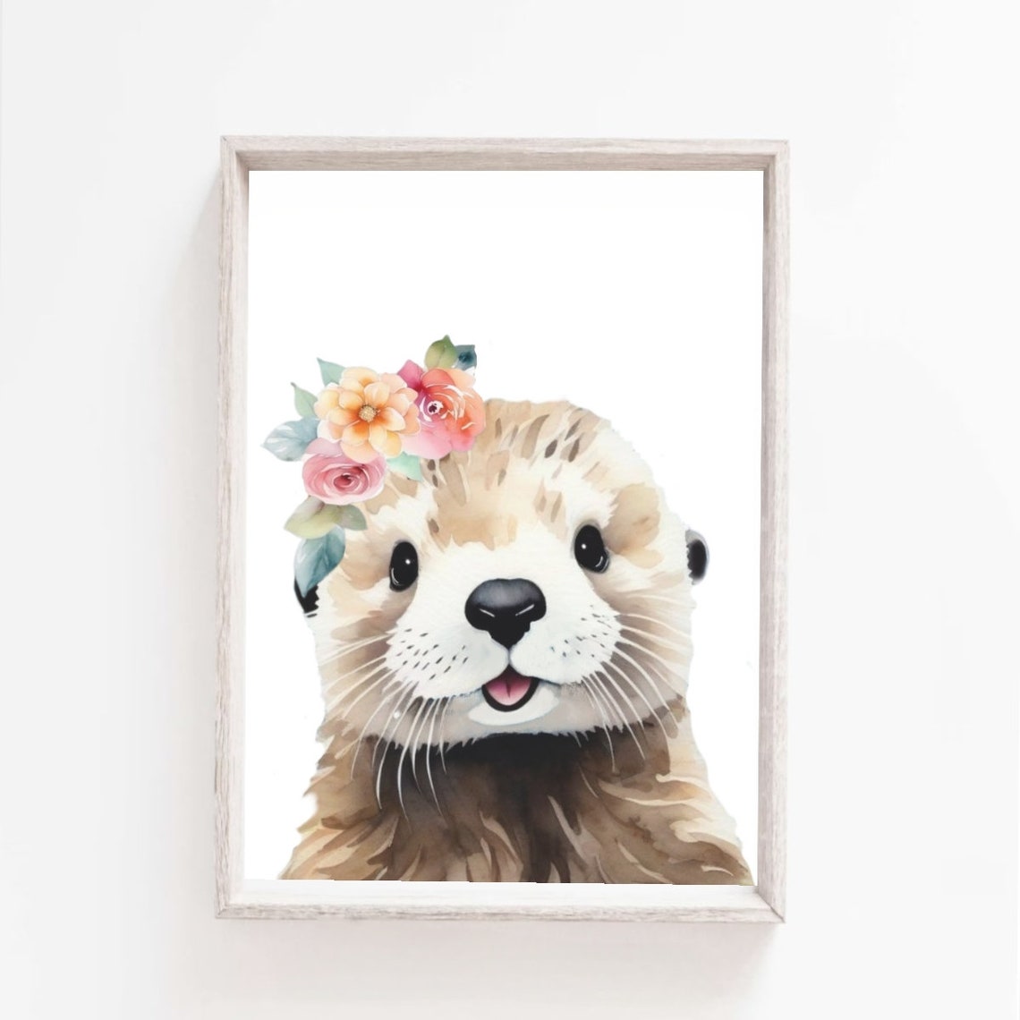 Girls Room Otter Print Watercolor Art Poster Flower Crown Animal Sea Animal Baby Animal Otter Wall Decor Otter Poster