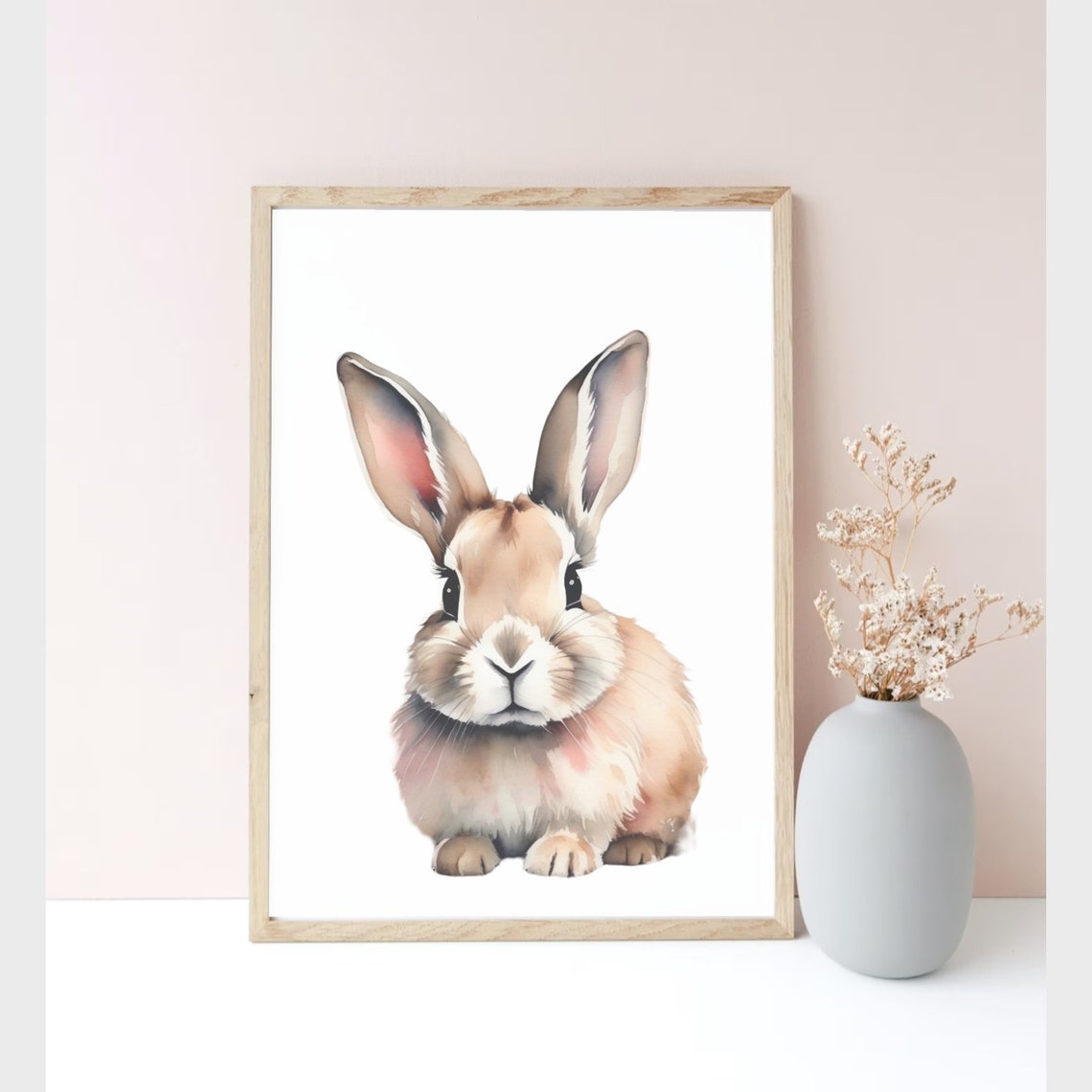 Sweet Watercolor Bunny Rabbit Cute Nursery Room Wall Decor Poster - Image 2