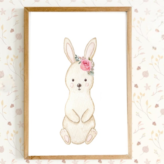 Bunny Print Bunny Nursery Art Cute Bunny Print Woodland Nursery Girls Room Print Girls Room Decor Bunny Art Watercolor