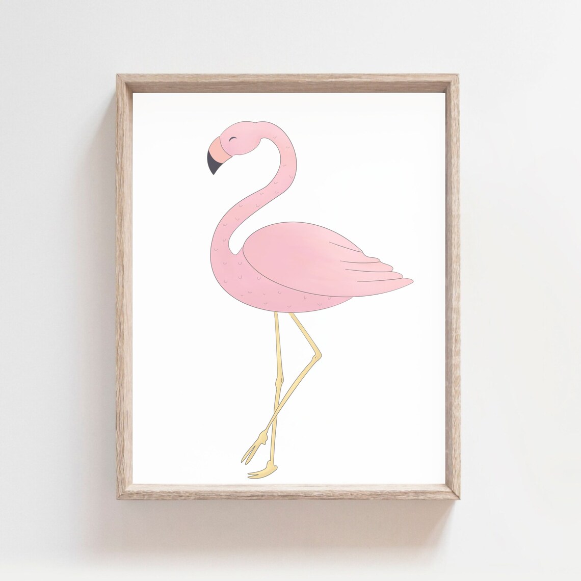 Pink Flamingo Standing On One Leg Minimalist Tropical Nursery Poster