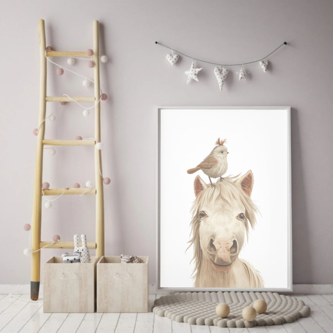 Horse Poster Watercolor Horse Nursery Art Farmhouse Playroom Farmhouse Art Print Farm Animals Wall Decor Prints Happy Animals - Image 2
