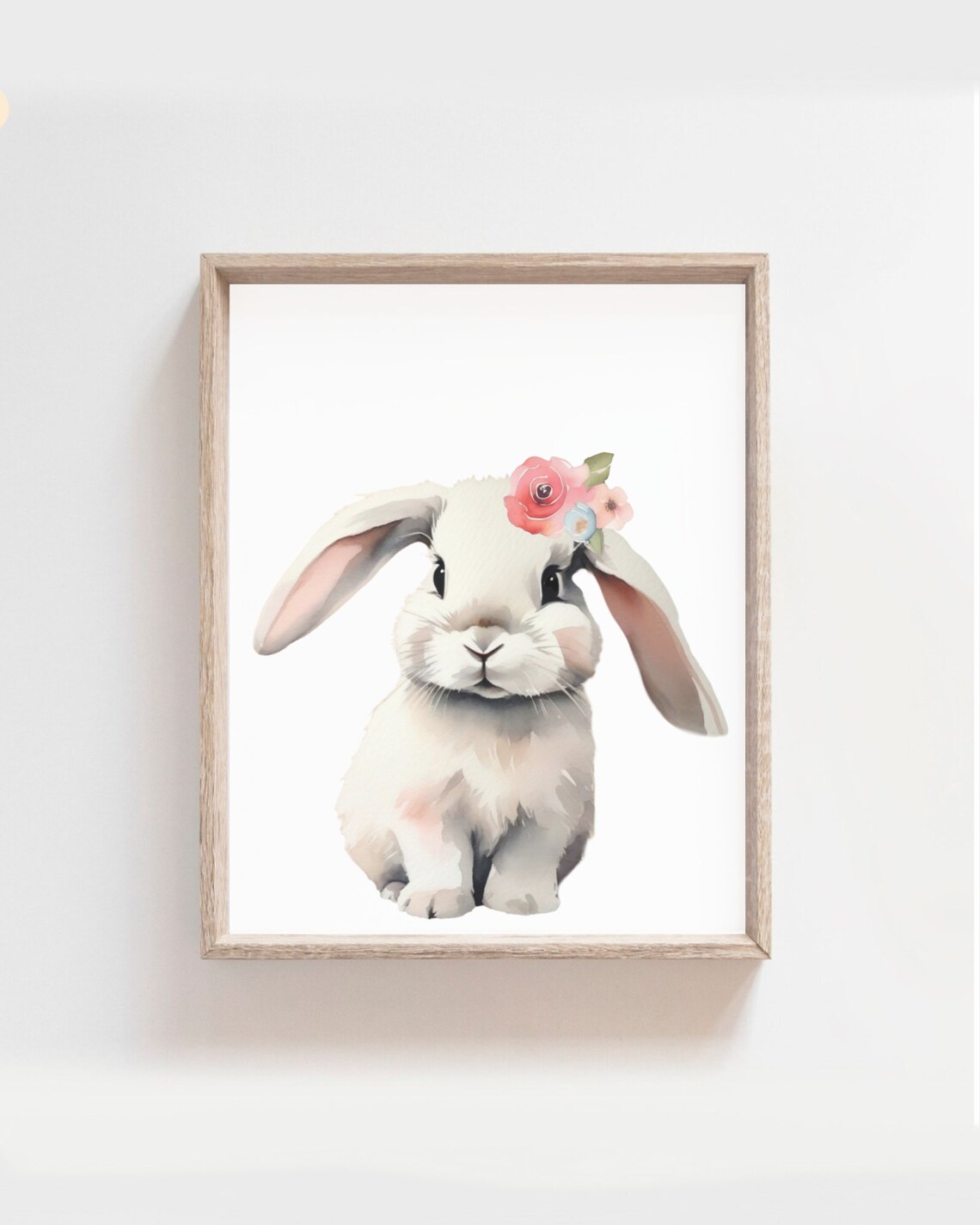 Cute Lop Bunny Rabbit Pink Flower Floppy Ears Watercolor Nursery Poster