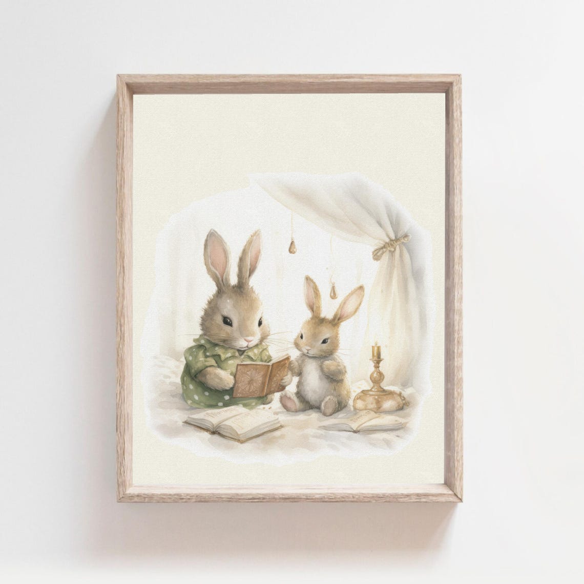 Mama Bunny Reading Bedtime Story To Baby Vintage Style Poster