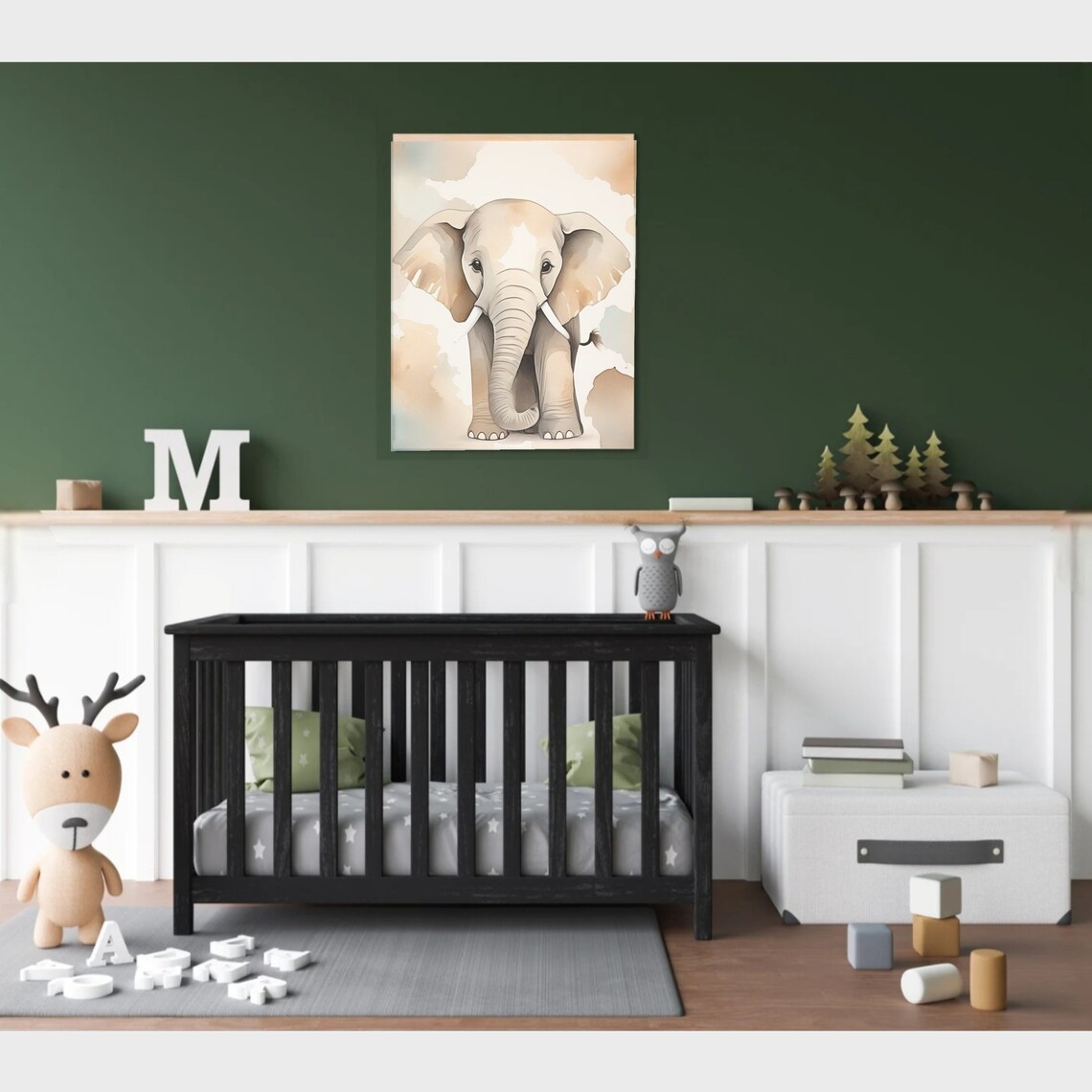 Sweet Baby Elephant Watercolor Safari Nursery Portrait Poster - Image 2