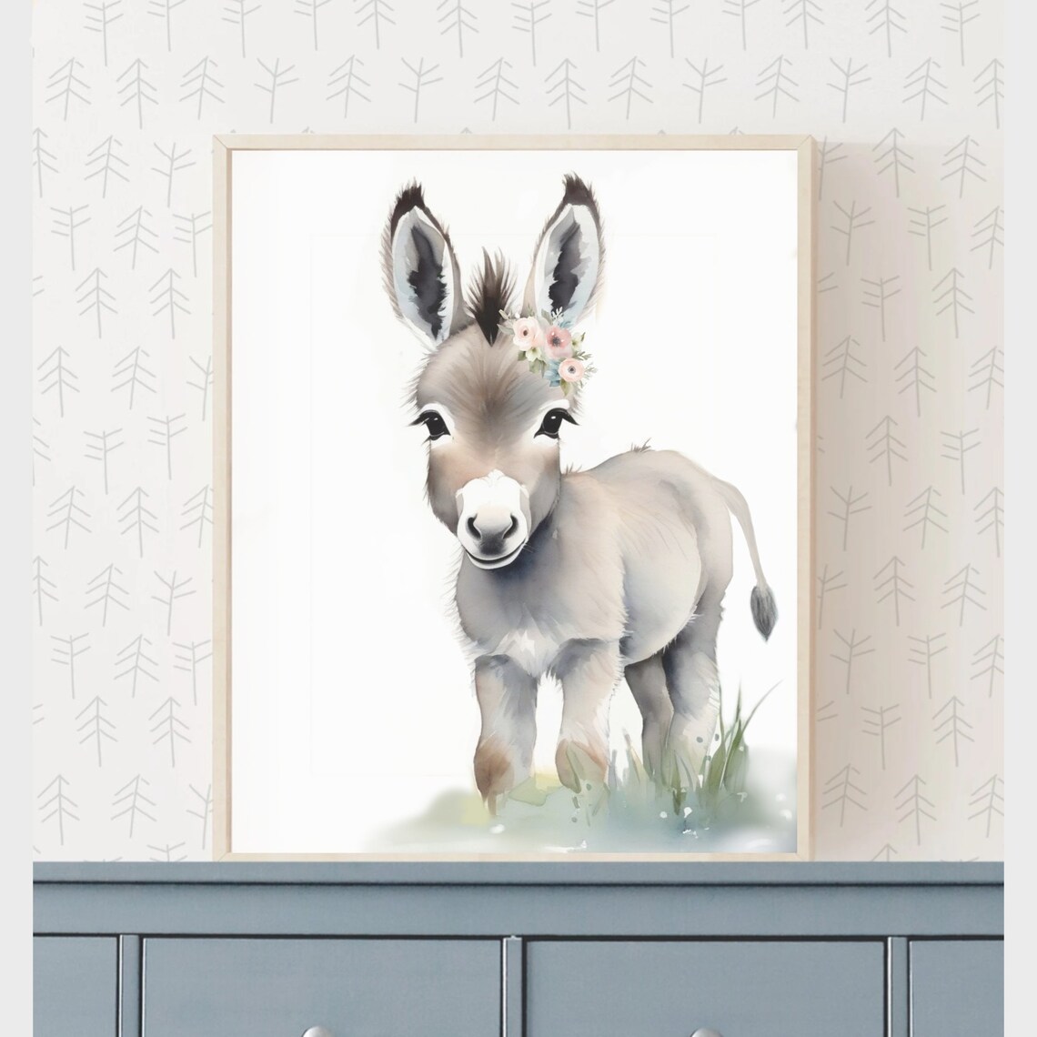 Donkey Wall Art Girls Nursery Decor Floral Baby Farm Animal Print Large Poster Baby Animal Shower Gift - Image 2
