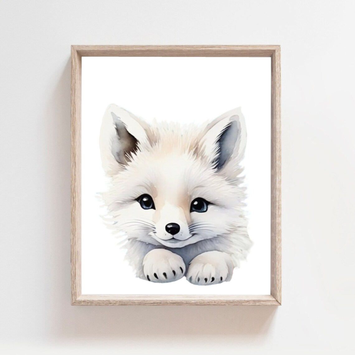 Sweet Baby White Fox Watercolor Nursery Poster Cute Woodland Animal Art