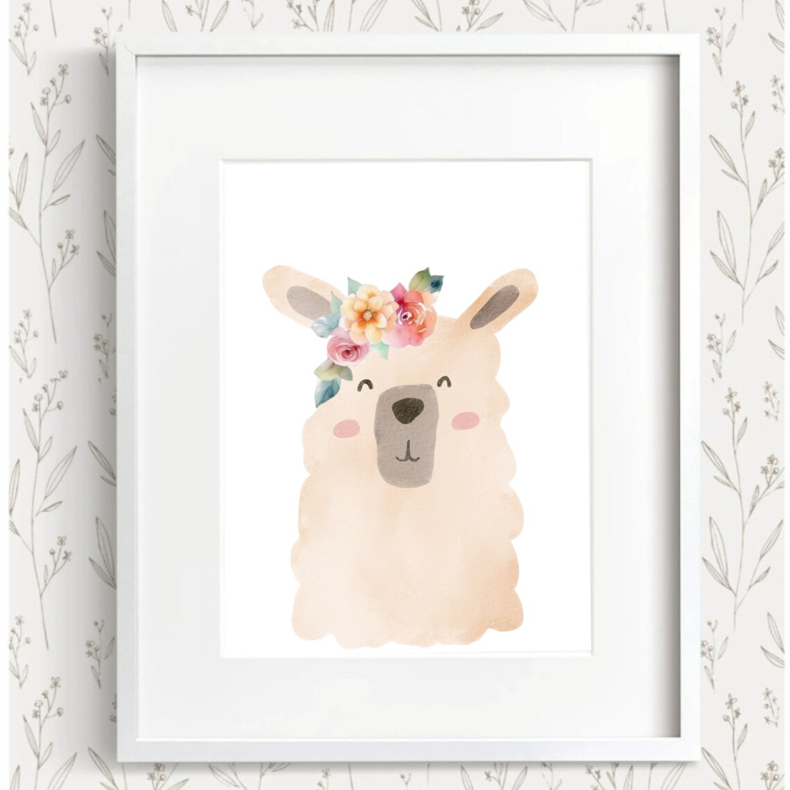 Cute Llama With Flower Crown Watercolor Baby Animal Nursery Girls Room Poster - Image 2