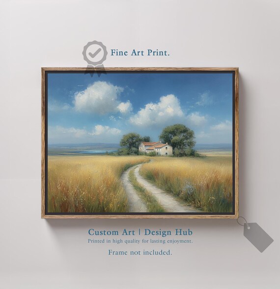 Rustic Farmhouse Wheat Field Country Road Impressionist Landscape Poster