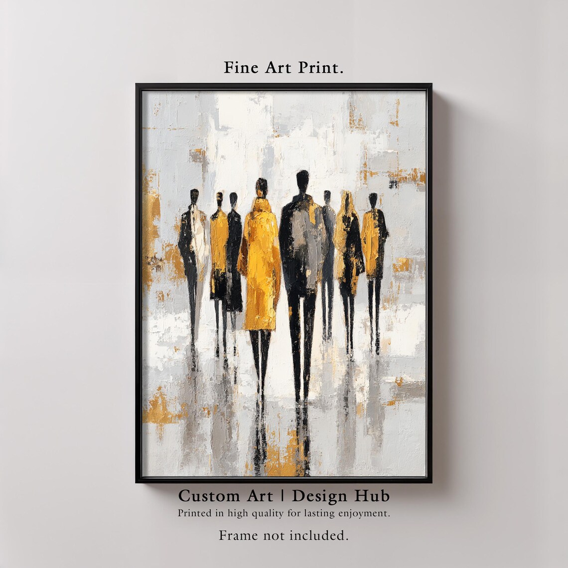 Abstract People Print Minimalist Yellow Gray Figures Contemporary Home Decor