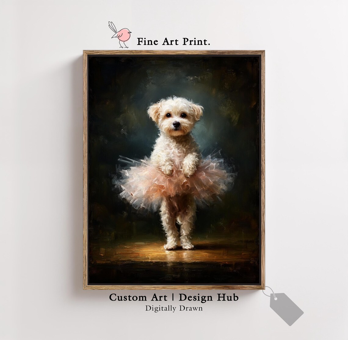 White Puppy In Pink Tutu Ballerina Dog Portrait Fine Art Print