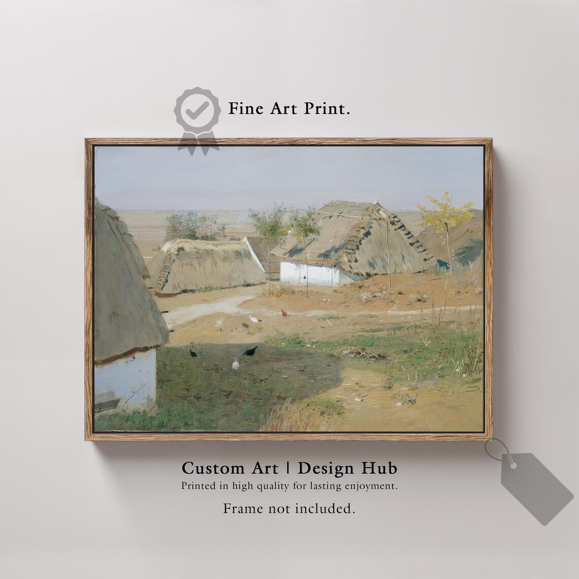 Thatched Roof Village Houses Vintage Rustic Farm Painting Poster