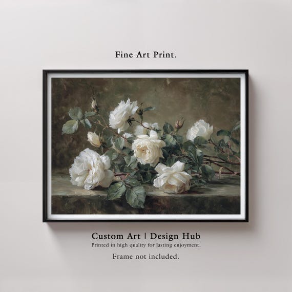 White Rose Botanical Print, Vintage Floral Art