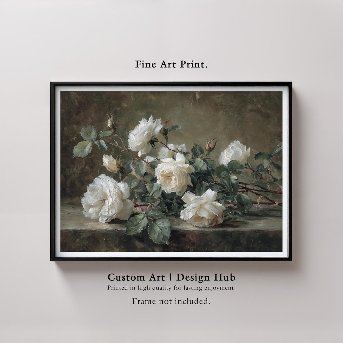 White Rose Botanical Print, Vintage Floral Art