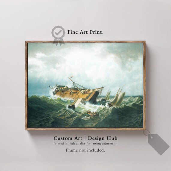 Shipwreck in Stormy Sea Vintage Nautical Sailing Painting Poster