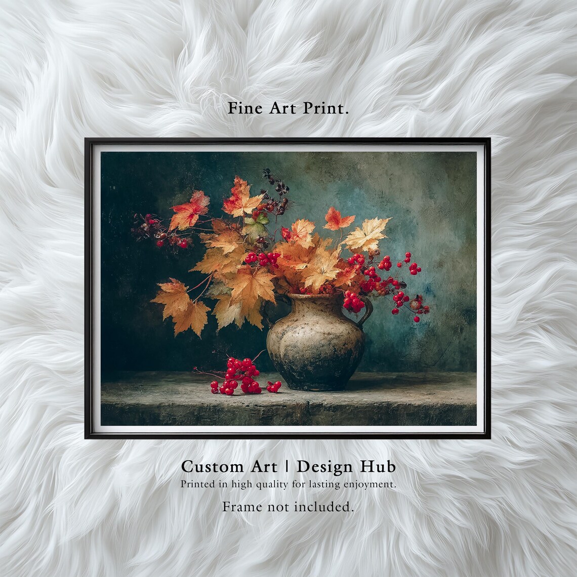 Autumn Leaves Still Life Art Print, Rustic Botanical