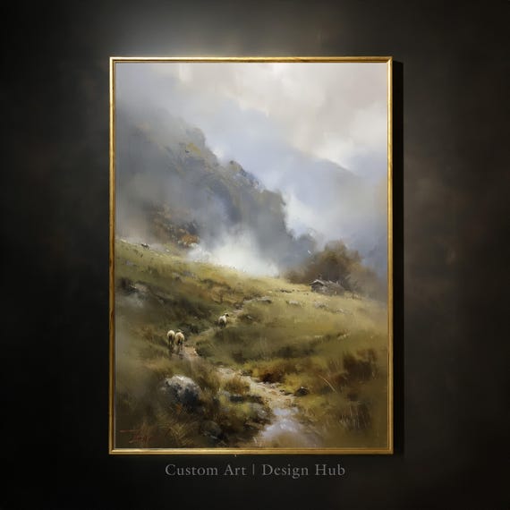 Misty Mountain Valley Print Rustic Pastoral Landscape Fine Art