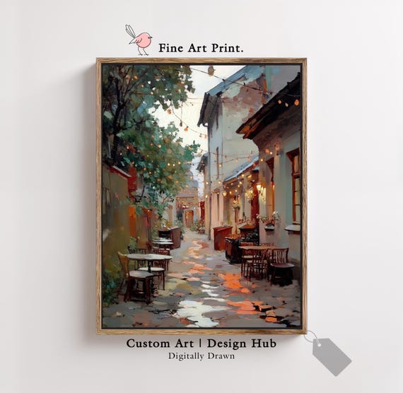 Romantic Alleyway Vintage Street Café Art Print