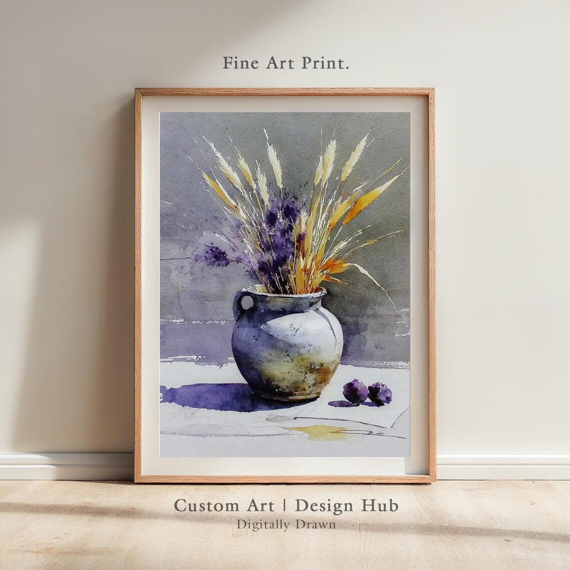 Watercolor Dried Flowers In Vase, Botanical Poster