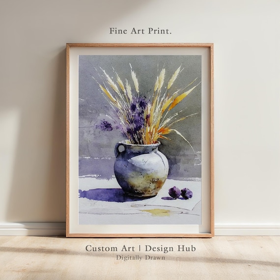 Watercolor Dried Flowers In Vase, Botanical Poster