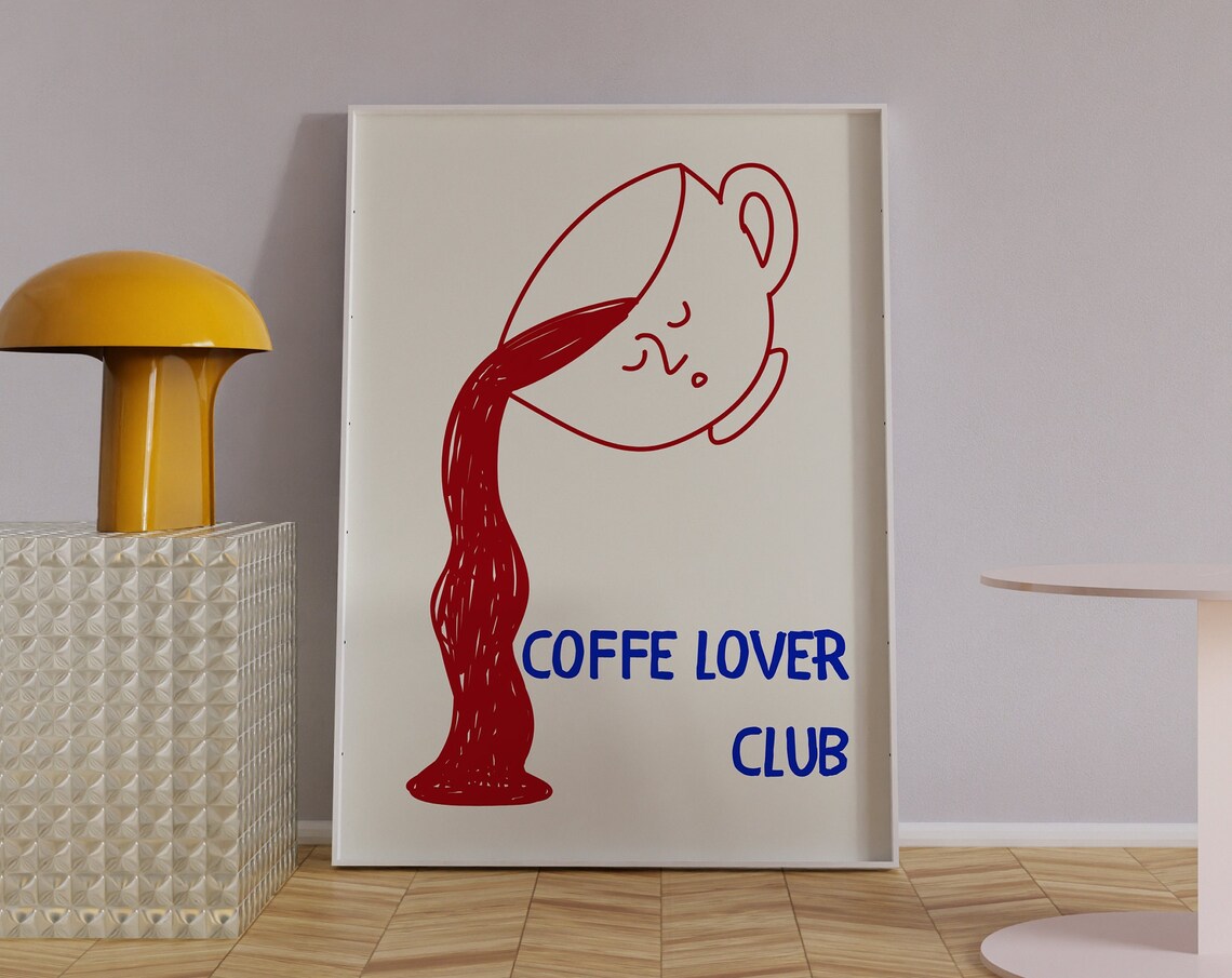 Coffe Lover Club Trendy Pouring Coffee Cup Sketch Kitchen Poster