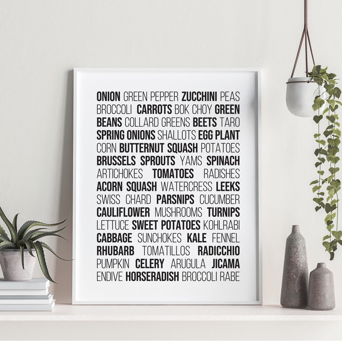 Veggie Kitchen Botanical Framed Art Print Wood Frame Finish Preview - Image 3