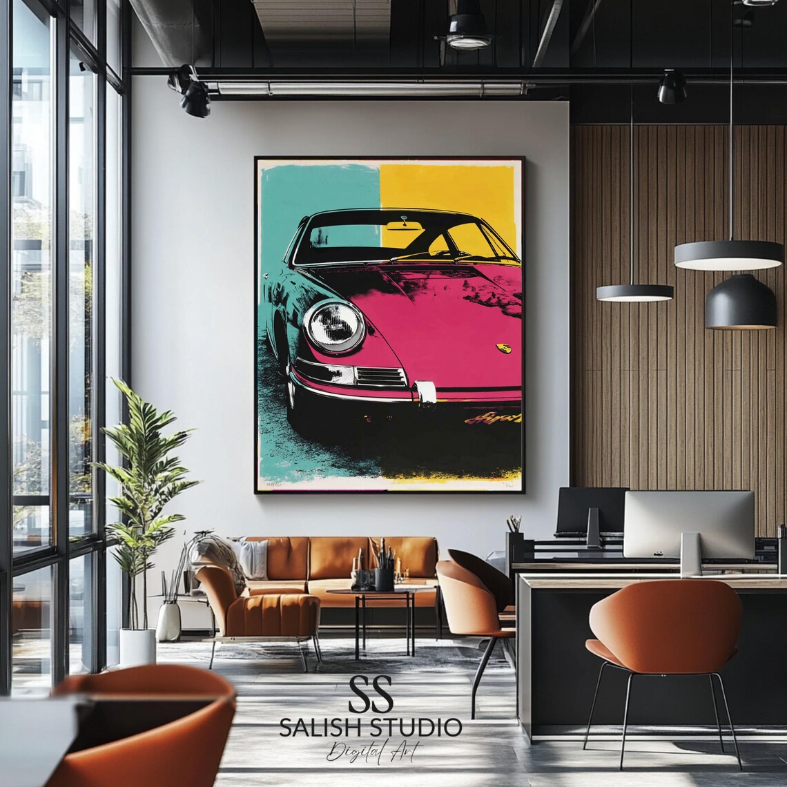 Pop Art Porsche Poster Classic Sports Car Retro Colorful Garage