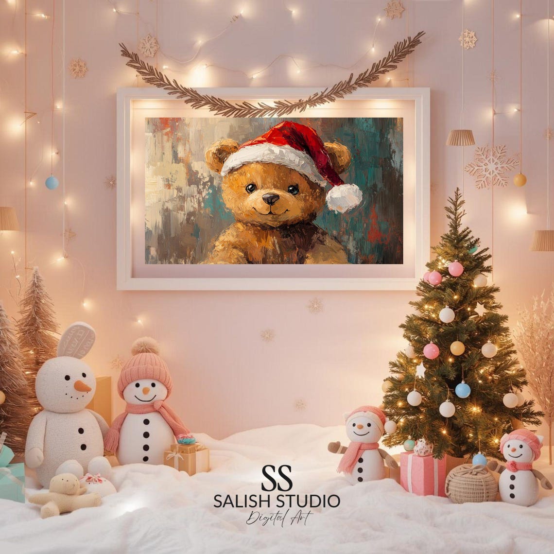 Sweet Baby Teddy Bear Santa Hat Cute Nursery Christmas Poster