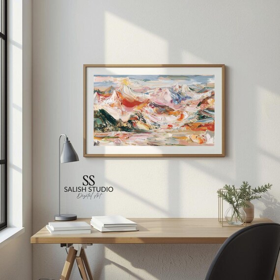 Abstract Mountain Landscape Painting Earthy Pastel Peaks Textured Poster