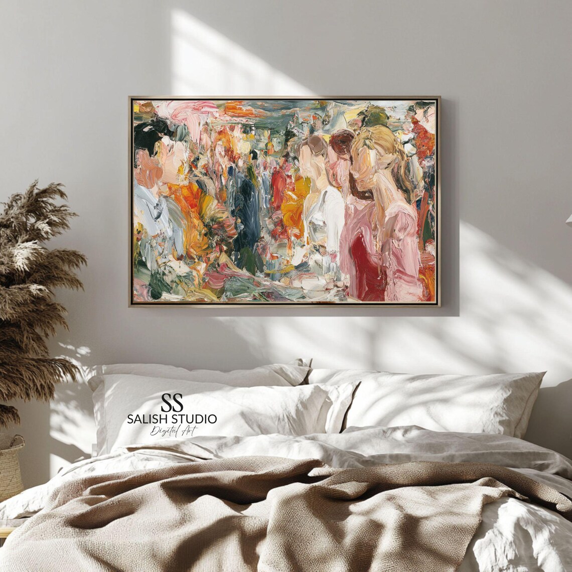 Vintage Ballroom Scene Impressionist Crowd Painting Elegant Social Poster