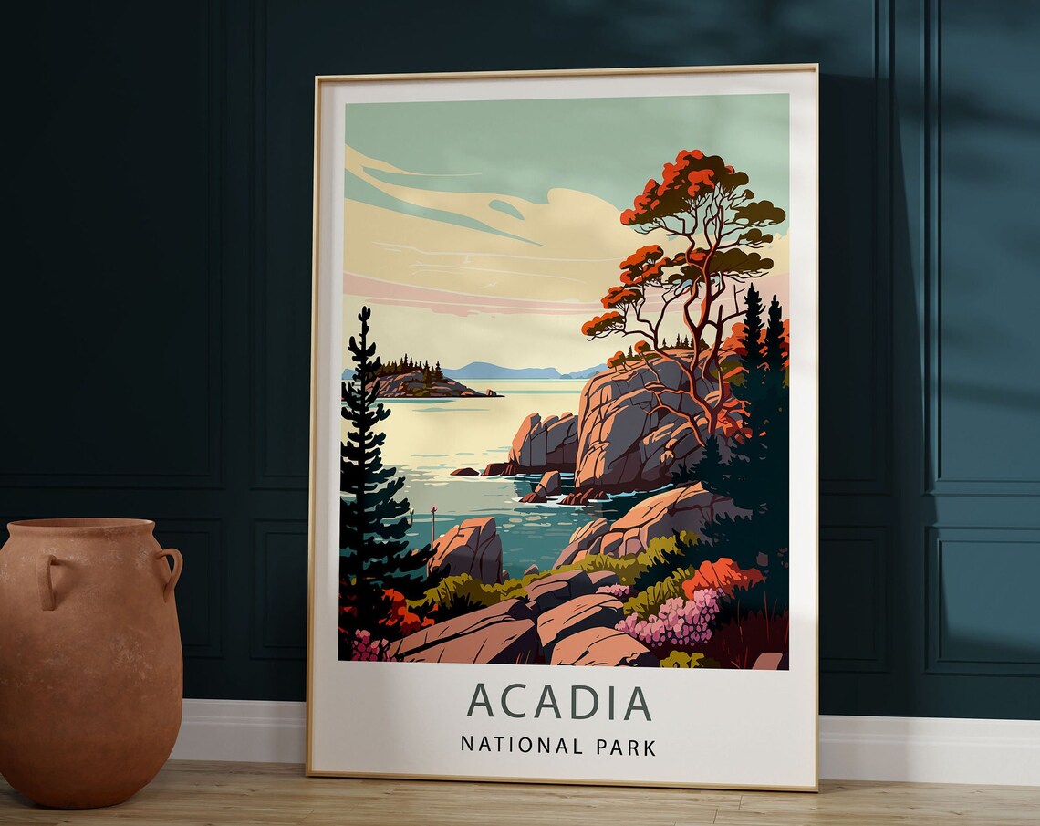 Acadia National Park Rocky Pine Coast Sunrise Colors Travel Poster